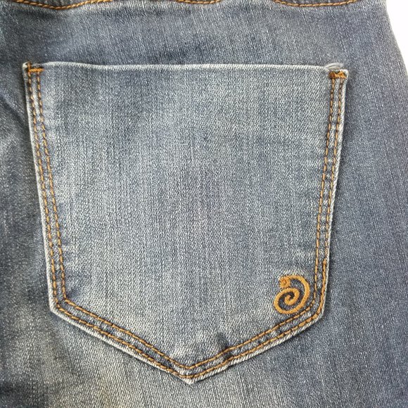 Indigo Rein Jeans Juniors 1 Mid Rise Ankle Distressed Stripe Accent Blue Denim - Picture 13 of 14